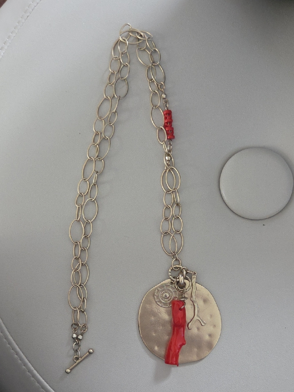 Chicos Gold-Tone Pendant Necklace with Red Coral Accent - Women's Jewelry